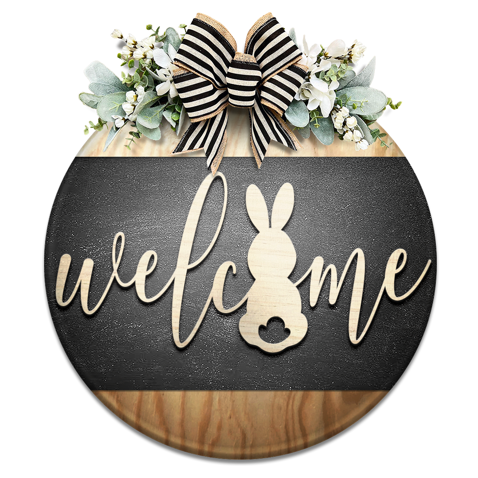 Welcome Bunny Silhouette- Unpainted DIY Wood Sign
