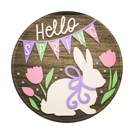 Hello Spring Bunny- Unpainted DIY Wood Sign