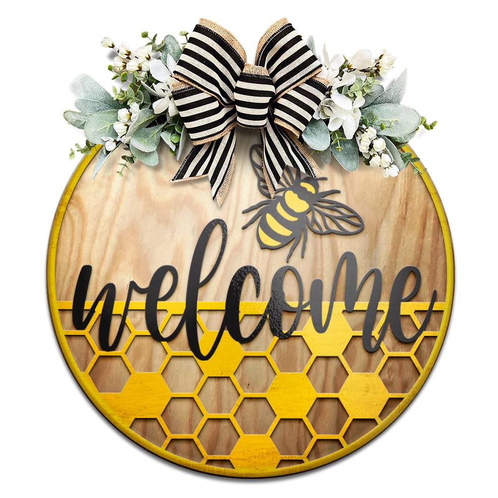 Welcome Bee and Hive- Unpainted DIY Wood Sign