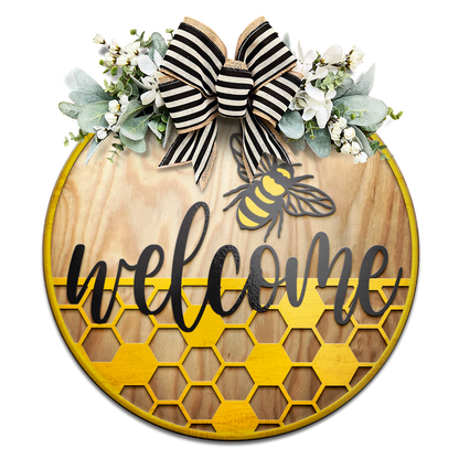 Welcome Bee and Hive- Unpainted DIY Wood Sign